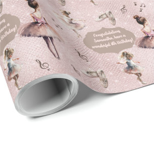 Elegant Rosa Silver Namn Text Ballet Tutu Presentpapper
