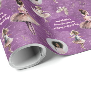 Elegant Rosa Silver Namn Text Photo Ballet Tutu Presentpapper