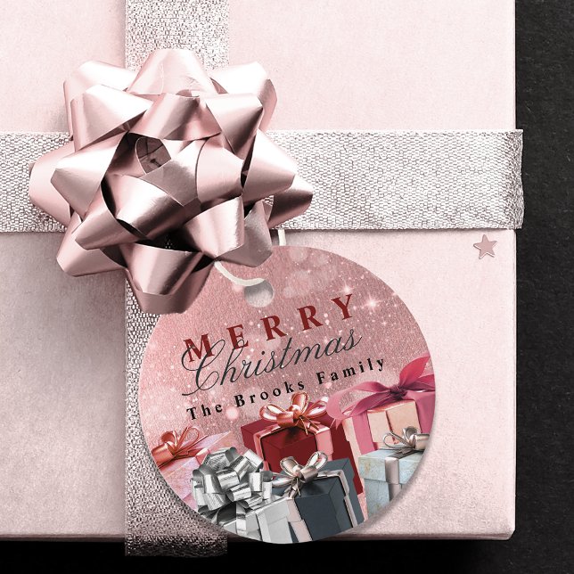 Elegant Rosa Silver Wrapped Gift Boxes jul Gåvor Etiketter (Skapare uppladdad)