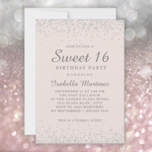 Elegant Rosa Silverglitter Söt 16-årsfest Inbjudningar