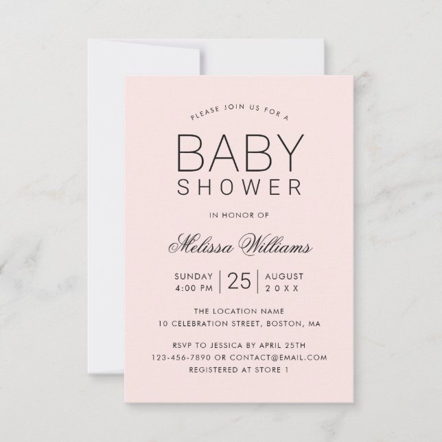 Elegant Rosa Simple Modern Girl Baby Shower Inbjudningar (Framsida)