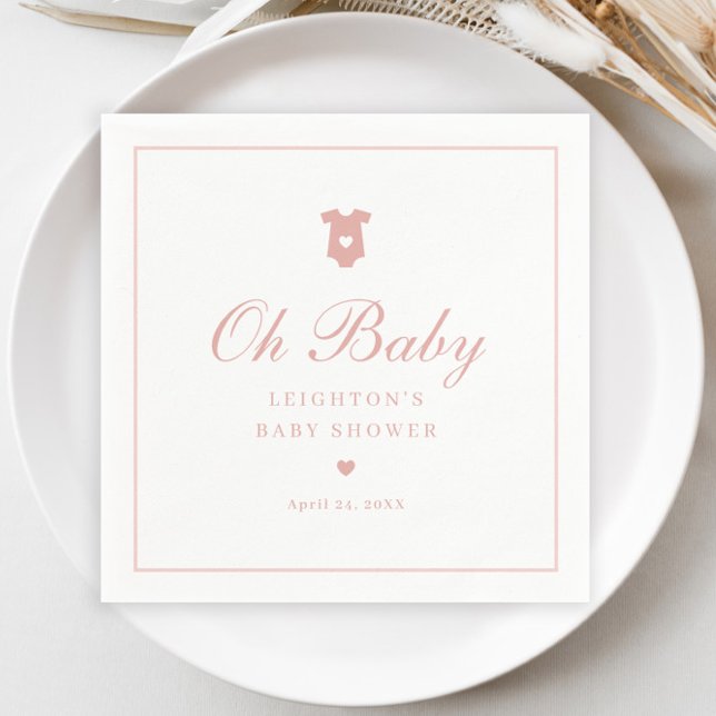 Elegant Rosa Skrift Baby Shower  Pappersservett (Elegant Pink Oh Baby Script Girls Baby Shower Napkins.)