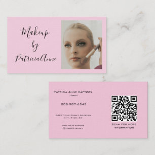 Elegant Rosa Skriftfoto QR-kod Smink Visitkort