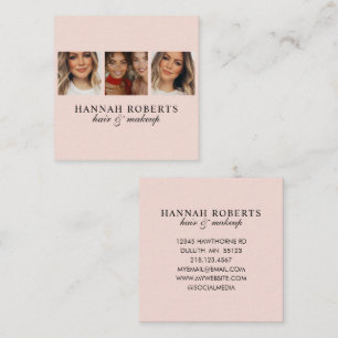 Elegant Rosa Skript 3 Foto Hår Makeup Fyrkantigt Visitkort
