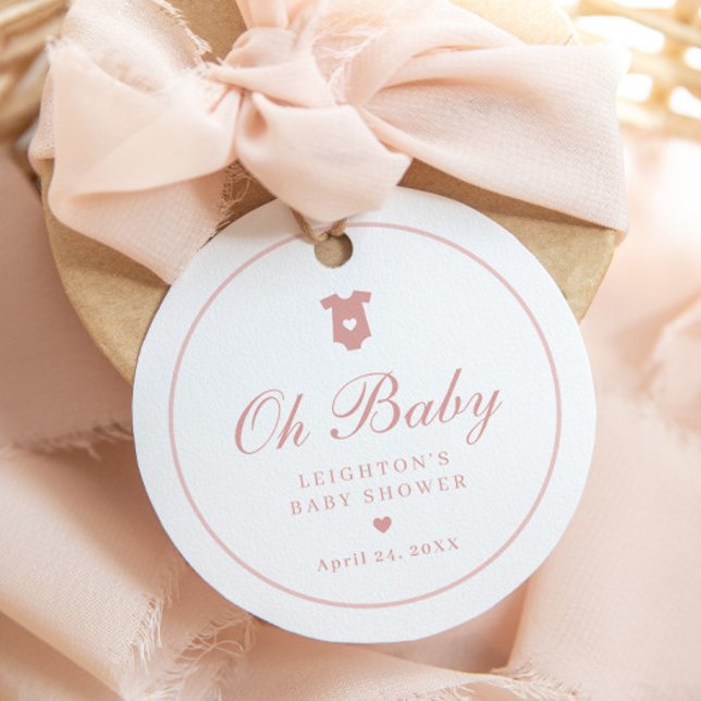 Elegant Rosa Skript Flicka Oh Baby Shower  Gåvor Etiketter (Elegant Script Oh Baby Pink Baby Shower Favor Tag.)