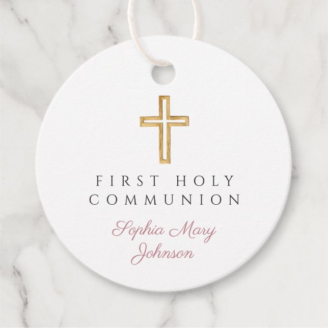 Elegant Rosa Skript Första sambandsrunda Gåvor Etiketter (Framsida)