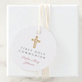 Elegant Rosa Skript Första sambandsrunda Gåvor Etiketter