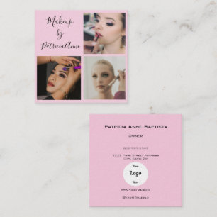 Elegant Rosa Skript Foto Logotyp Smink Fyrkantigt Visitkort