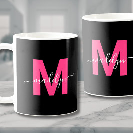 Elegant Rosa Skriptnamn Initial Monogram Kaffemugg