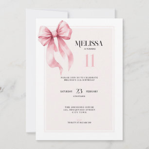 Elegant rosa slinga 11-års födelsedagsinbjudan inbjudningar