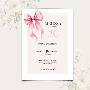 Elegant Rosa Slinga 20-års Födelsedagsinbjudan Inbjudningar
