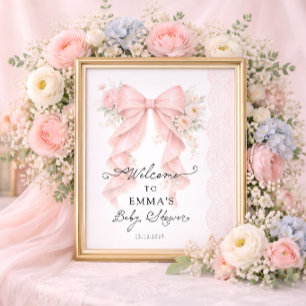Elegant rosa slinga blomster flicka baby shower vä poster