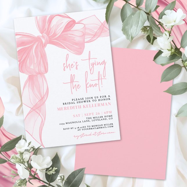 Elegant Rosa Slinga Bröllopsdusch Inbjudningar (Elegant Pink Bow Bridal Shower Invitation)