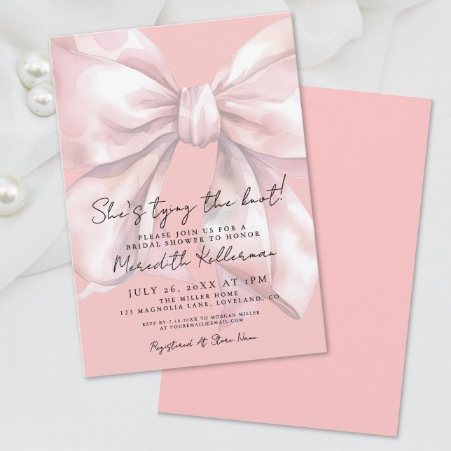 Elegant Rosa Slinga Bröllopsdusch Inbjudningar (Elegant Pink Bow Bridal Shower Invitation)