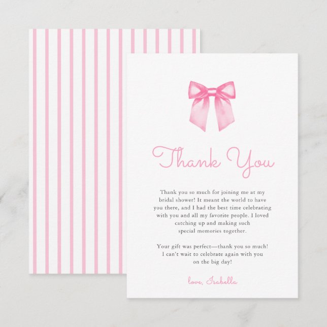 Elegant Rosa Slinga Bröllopsdusch Tack Kort (Fram/baksida)