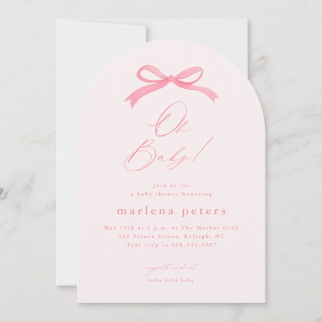 Elegant Rosa Slinga Flickor Baby Shower Inbjudningar (Framsida)