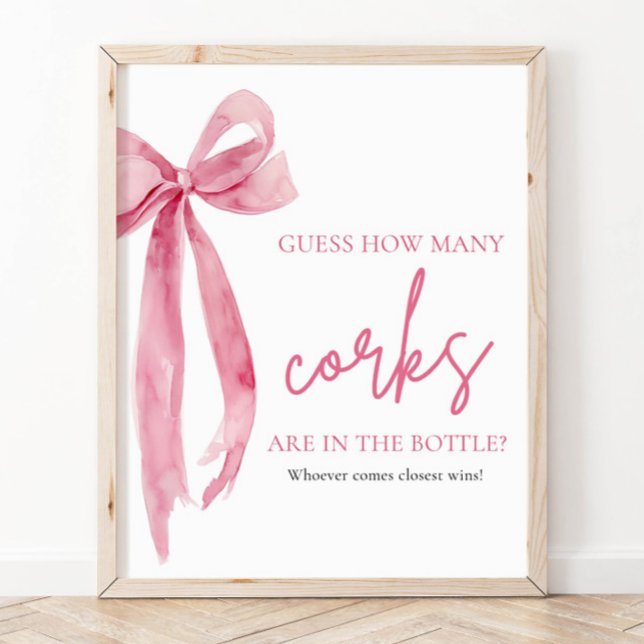Elegant Rosa Slinga Gissa Antalet Korkar Spel Poster (Elegant Blush Pink Bow Guess How Many Corks Game Pedestal Sign)
