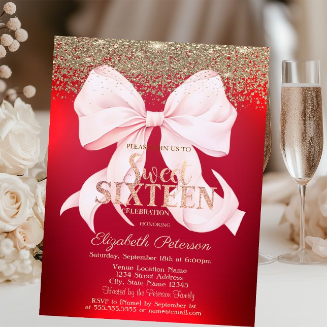 Elegant rosa slinga Guld Diamant Röd Sweet 16  Inbjudningar (Skapare uppladdad)