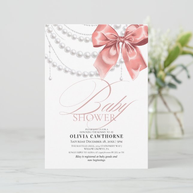 Elegant Rosa Slinga Pärlor Baby Shower Inbjudningar (Stående Fram)