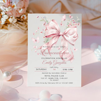 Elegant Rosa Slinga & Pärlor Quinceañera Inbjudan