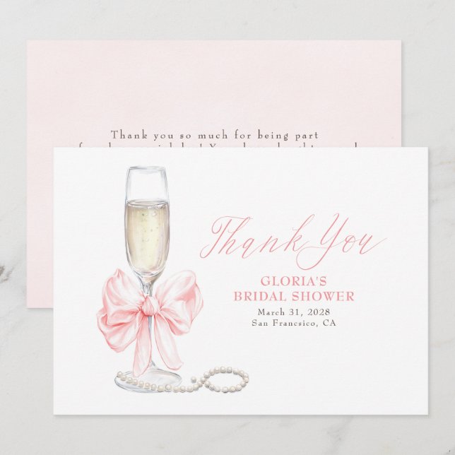 Elegant rosa slinga Prosecco bröllopsdusch tack Kort (Fram/baksida)