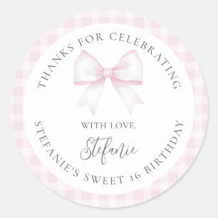 Elegant Rosa Slinga Sweet 16 Flickfödelsedag Tack Runt Klistermärke