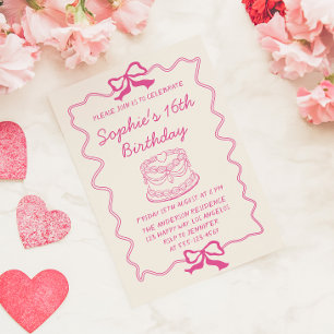Elegant Rosa Slinga & Tårta Sweet 16 Födelsedagsfe Inbjudningar