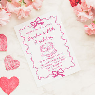 Elegant Rosa Slinga & Tårta Sweet 16 Födelsedagsfe Inbjudningar