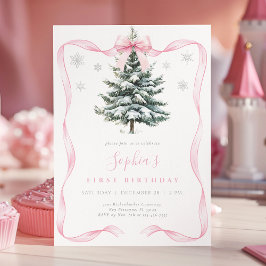 Elegant Rosa Slinga Vinter Onederland Första Födel Inbjudningar