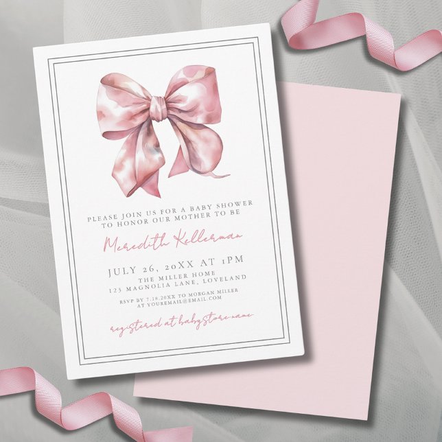 Elegant Rosa Slöja Bebisens Första Steg Inbjudningar (Elegant Pink Bow Baby Shower Invitation)