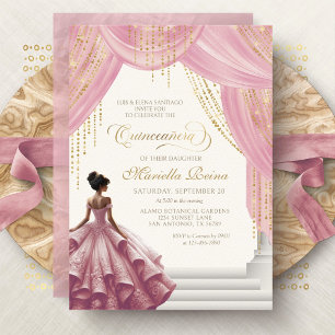 Elegant Rosa Slutklänning Quinceanera Inbjudningar