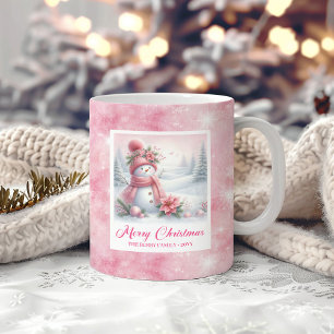 Elegant Rosa Snöman Mysig Vinter Skog Julscen Kaffemugg