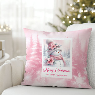 Elegant rosa snöman vinter scen barn jul kudde
