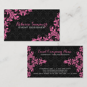 Elegant Rosa Snöre Black Damasks Visitkort
