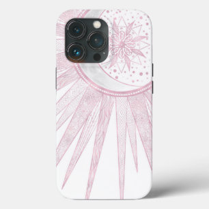 Elegant Rosa Sol Måne Doodle Mandala Vit Design