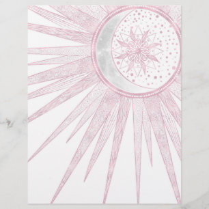 Elegant Rosa Sol Måne Doodle Mandala White Design Brevhuvud
