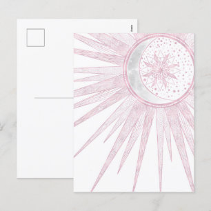 Elegant Rosa Sol Måne Doodle Mandala White Design Helg Vykort
