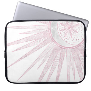 Elegant Rosa Sol Måne Doodle Mandala White Design Laptop Fodral