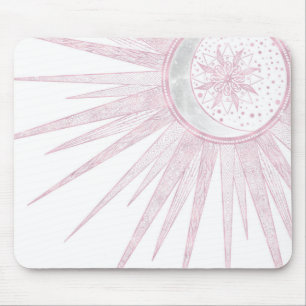 Elegant Rosa Sol Måne Doodle Mandala White Design Musmatta