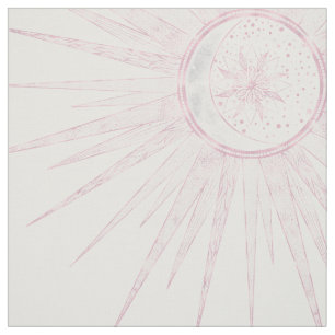 Elegant Rosa Sol Måne Doodle Mandala White Design Tyg