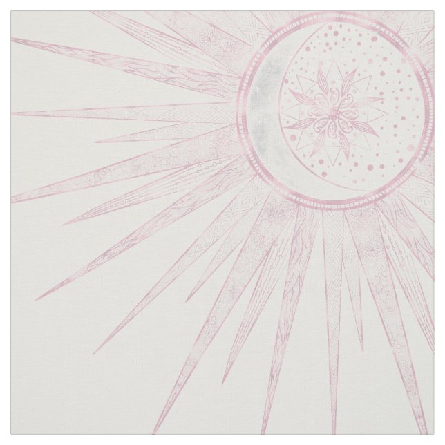 Elegant Rosa Sol Måne Doodle Mandala White Design Tyg (Provkarta)