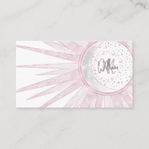 Elegant Rosa Sol Måne Doodle Mandala White Design Visitkort