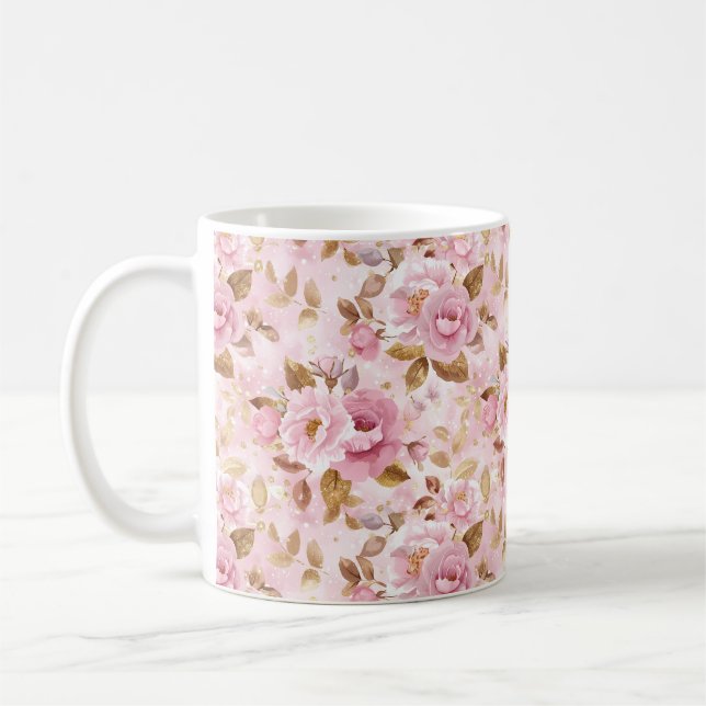 elegant rosa sömlös mönster med blommor ro a kaffemugg (Vänster)
