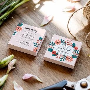 Elegant rosa Söt blommigt boho blombuquet Fyrkantigt Visitkort