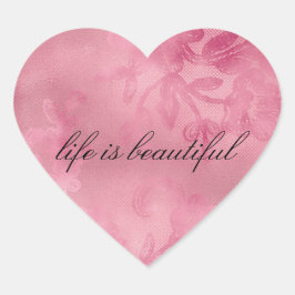 Elegant rosa spets hjärtformat klistermärke