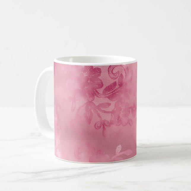 Elegant rosa spets kaffemugg (Framsida vänster)
