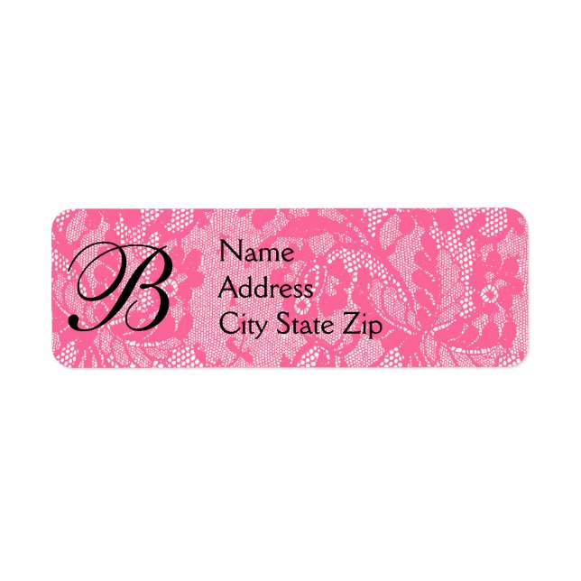 Elegant rosa spetsmonogram  returadress etikett (Framsidan)