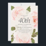 Elegant  Rosa Springtime Blommigt 40 födelsedagar Inbjudningar<br><div class="desc">Fin mjuk blommigt för  rosa med grönt löv 40-årsfestinbjudan till kvinnor. Perfekt för födelsedagsfesten våren eller sommaren.</div>
