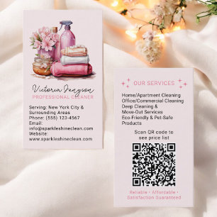Elegant Rosa Städning Service Maid Qr-kod Visitkort
