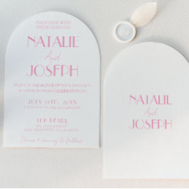 Elegant Rosa Stilren Minimalistisk Valvbåge Bröllo Inbjudningar